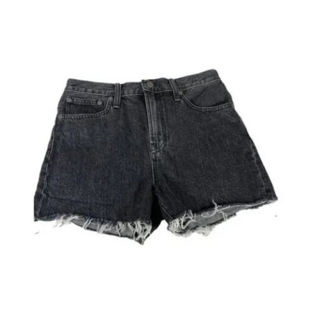Madewell The Perfect Jean Shorts Black Denim Jeans Size 26 High Rise Distressed